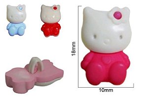 Botão infantil Gatinha Hello Kitty - 18mm x 10mm - Pacote com 3 unidades da mesma cor - azul ou rosa
