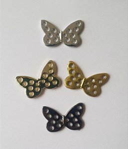 Botão Borboleta  Borboletinha metalizado- 13mm x 21mm - Cores: Prata e Dourado -  Embalagem com 5 unidades  da mesma cor