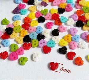 Micro Botão Coração Colorido - 6 mm *Pacote com 50 botões cores aleatórias*
