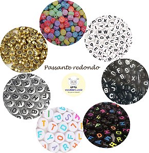 Entremeio Passante Redondo com letras-7 mm *Pacote com 90 gramas* (Prata c/ letra Preta) (Dourado c/ letra Preta) (Preto c/ letra Branca) (Branco c/ letra Preta) (Preto c/ letra Colorida) (Branco c/ letra Colorida) (Colorido c/ letra Branca)