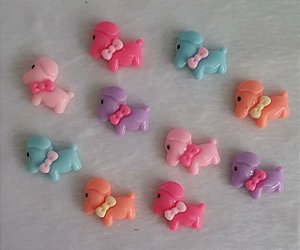 Aplicação (Patch) em resina Cachorro com Lacinho- 20 x 22mm - Cores: Pink, Rosa, Lilás, Salmão e Azul - * embalagem com 2 unidades da cor escolhida*