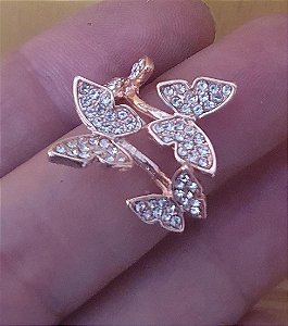 Dedal Anel Ajustável Borboleta com strass cor ouro rosê - para Croche e Tricô - venda Por Unidade