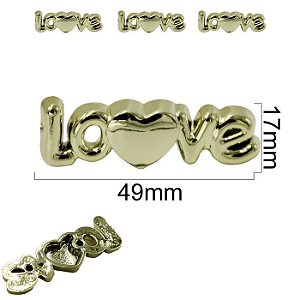 Aplicação ABS LOVE Dourada - Tamanho: 17MM x 49mm (1,7x4,9cm) - Embalagem com2 unidades