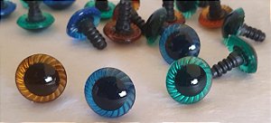 Olho Raiado - Colorido - tamanhos 13mm, 15mm e 18mm - cores: Fumê, Cristal, Verde e  Azul - *Pacote com 5 pares e Travas*