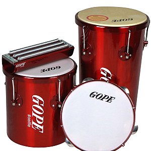 Kit Percussão Resenha Gope Selfie Cereja com Pandeiro + Rebolo + Repique + Reco