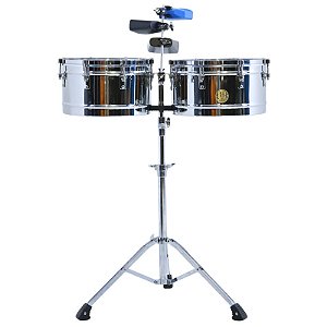 Timbales Williams Steel 14" e 15" Cromado c/ 3 Cowbell Suporte