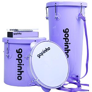 Kit Percussão Gopinho Reels Lilás Pandeiro, Rebolo, Repique e Reco Infantil