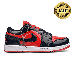 TÊNIS AIR JORDAN LOW PRETO VERMELHO VERNIZ - PREMIUM