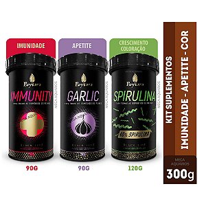 Ração peixes kit Poytara Garlic + Immunity + Spirulina grande