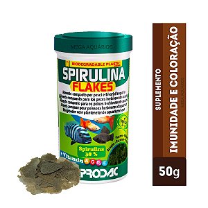 Prodac Spirulina flocos 50g suplemento melhora imunidade realça cor