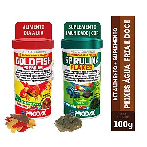 Prodac GoldFish + Spirulina flakes kit ração peixe água doce fria