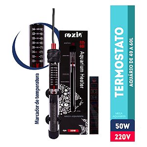 Termostato aquecedor Roxin Q5 50W 220V aquario pequeno 50L termômetro