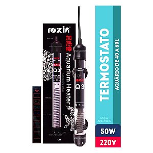 Termostato aquecedor Roxin Q3 50W 220V aquario pequeno 50L termômetro