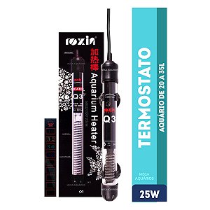 Termostato aquecedor Roxin Q3 25W aquario pequeno 25L termômetro