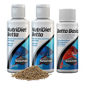 Kit peixe Betta Ração Seachem Nutridiet Betta 60g + Seachem Betta Basics 60ml