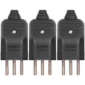 Plugue tomada Margirius 3 pinos finos 10a prensa cabo kit 3