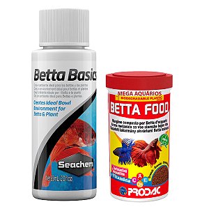 Kit peixe Betta ração Prodac 15g + Seachem Betta Basics ajustar ph