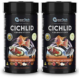 Ração peixes OceanTech Cichlid Color Sticks 600g realça cores ciclídeos