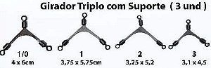 Girador Triplo C/ Suporte 3pç Nº 1/0 Pesca Anzol Linha 5,5cm