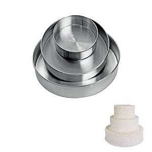 Kit Forma Redonda 10cm Com Fundo Fixo Para Bolo Torre 3 Pçs