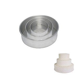 Kit Forma Redonda 8cm Com Fundo Fixo Para Bolo Torre 3 Peças