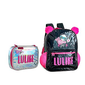 Kit Escolar Mochila Luluca LU3189PT + Estojo Luluca LU3190PR