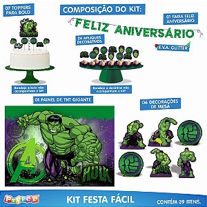 Kit Festa Fácil Decoração Aniversário 39 Pçs  - Hulk