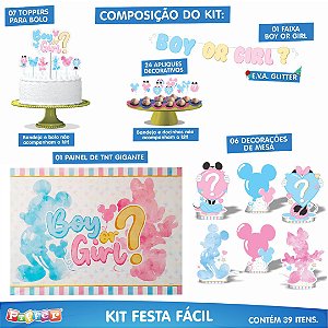 Kit Festa Fácil Chá Revelação 39 Pçs  - Minnie e Mickey