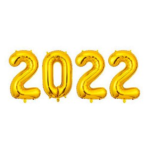 Kit Balão Metalizado Dourado 2022 45cm - Ano novo 4 Peças