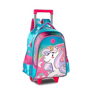 Mochila de Rodinhas Escolar Unicórnio Infantil Clio cor Azul
