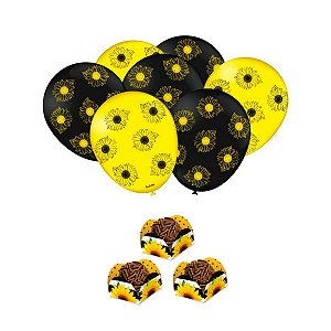 Balão Decorativo Girassol 25un + 40 Forminhas De Doces