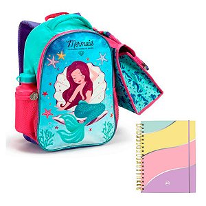 Kit 5 Peças Escolar + Caderno Infantil Sereia - Seanite