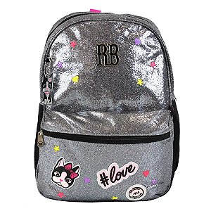 Mochila Escolar Costas Rebecca Bonbon Glitter Prata