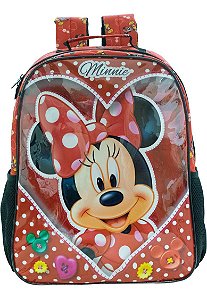 Mochila Escolar Minnie Mouse Infantil Costas Vermelha Disney