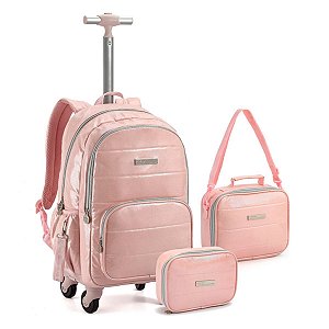 Kit Mochila de Rodinhas+Lancheira+Estojo Rosa - Colorup