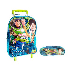 Kit Mochila De rodas Toy Story + Estojo Duplo Azul Infantil