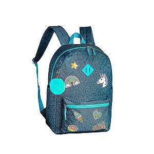 Mochila Escolar Jeans Unicórnio Infantil  Cor Azul