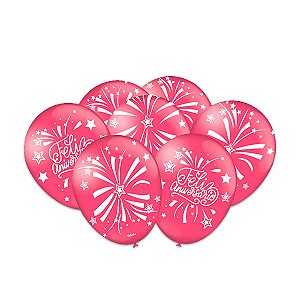 Balão Decorativo Festa Feliz Aniversário 25 Un cor Rosa