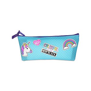 Estojo Escolar Unicornio Silicone Colorful Infantil Azul - Shop Macrozao