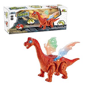 Dinossauro Braquiossauro Vermelho Com Asas e Luz e Som