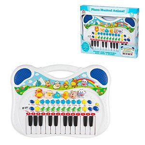 Brinquedo Piano Musical Animal Azul Sons Educativo - Braskit