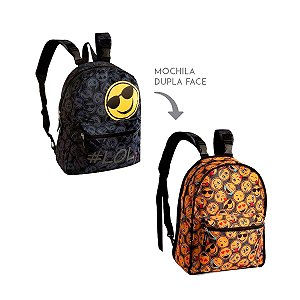 Mochila Escolar Emoji 2 em 1 Dupla face Preta Infantil
