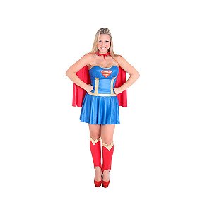 Fantasia Super Mulher Vestido c/ capa e acessórios de Perna