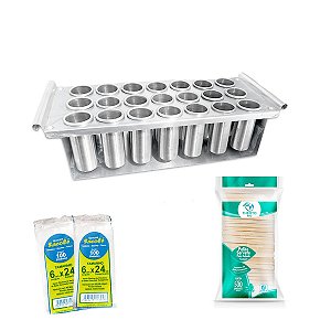 Forma de Picolé 21 Cavidades +500 Palitos + 500 Sacos 6x24