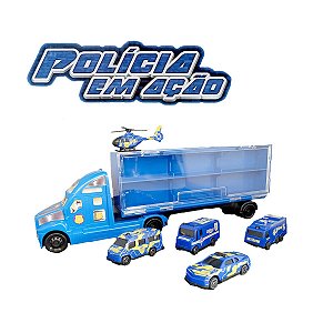Carreta de Brinquedo Polícia c/ Carrinhos em ação Infantil