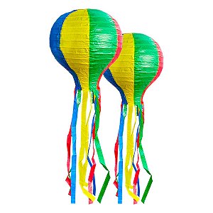 2 Balão Junino Arraiá Com Cesto 20cm Colorido