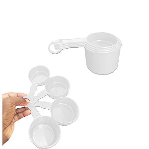 Kit xícara de Medidas Confeitaria plástica c/ 4 Peças Branco