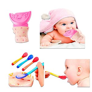Kit Infantil Para Bebês Colherzinha Sensível e Luva Mordedor