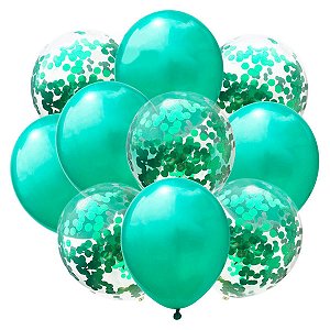 Kit Balão Green Mix Party com Confete Verde Decorações 10un