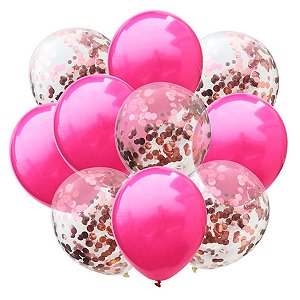 Kit Balão Green Mix Party c/ Confete Rose Decorações 10un